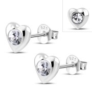 Clear Cubic Zirconia Heart Silver Stud Earrings, e416st